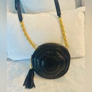 Black Quilted Lambskin Bag with Gold Accents